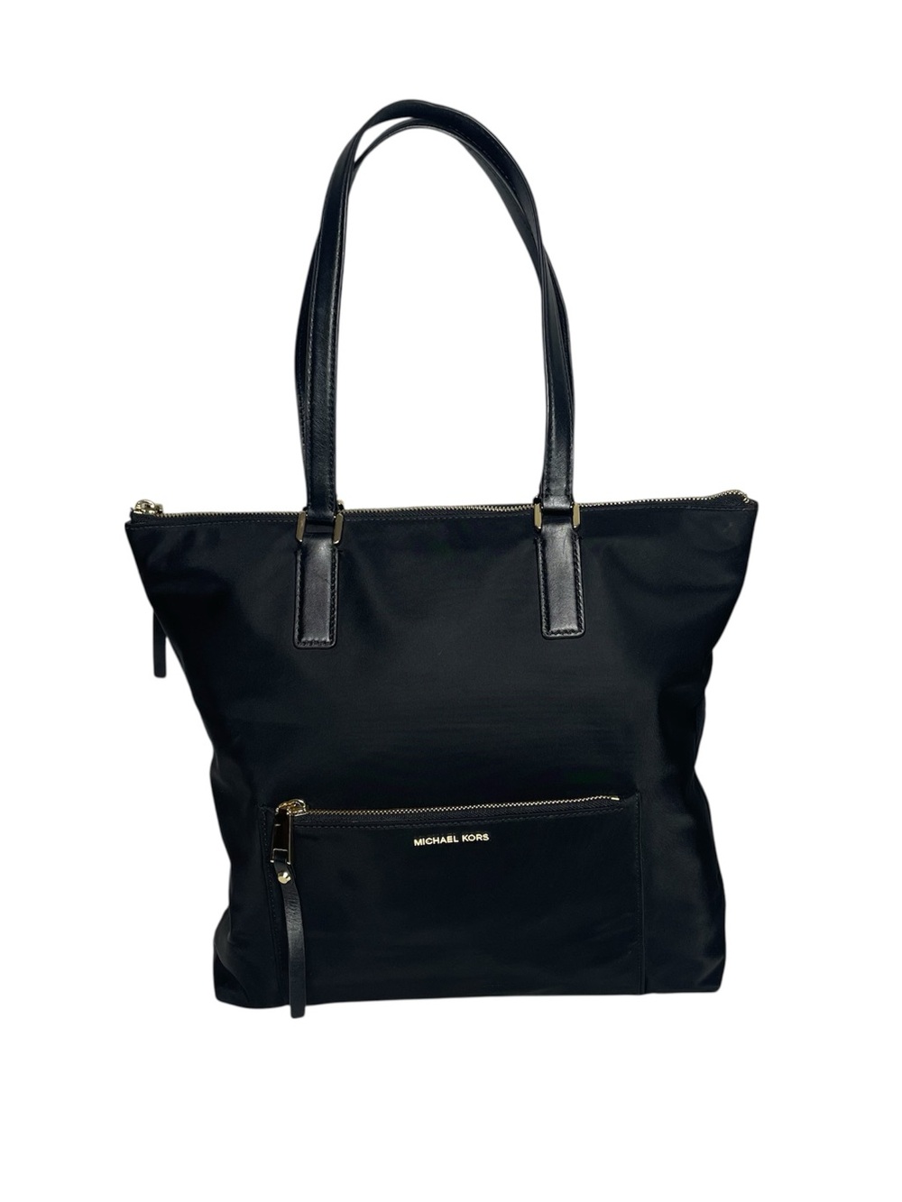 Michael Kors Ariana Large Nylon & Leather Tote Bag Purse Handbag Black Gold